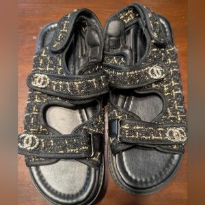 Tweed Sandals Black & Gold